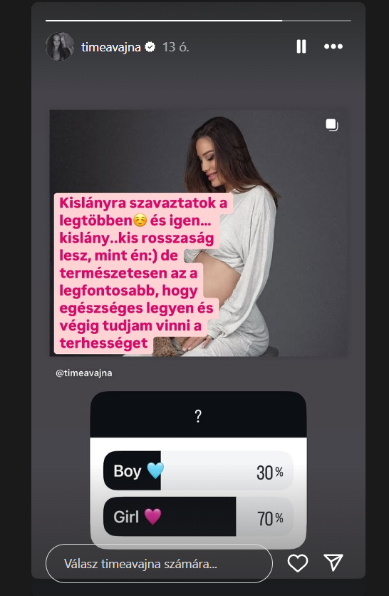 Vajna Tímea kislányt hord a szíve alatt