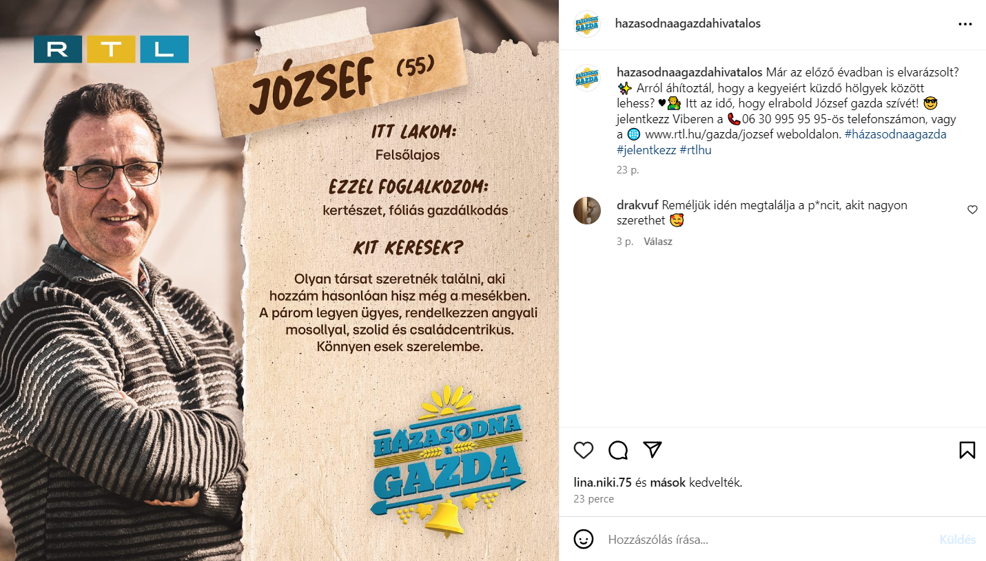 Eltüntették Instagramról a posztot, ami alatt pinavadásznak nevezték Józsi gazdát a kommentelők